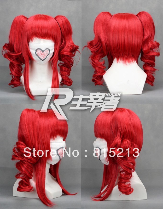 ddh001 Vocaloid Teto Kasane Red 2 Clips on Ponytails Cosplay Wig +fast Cap Net