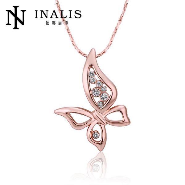 N509 New Women Necklace Rhinestone Butterfly 18K Gold Plated Austrian Crystal Pendant Necklace Jewlery Vintage Statement