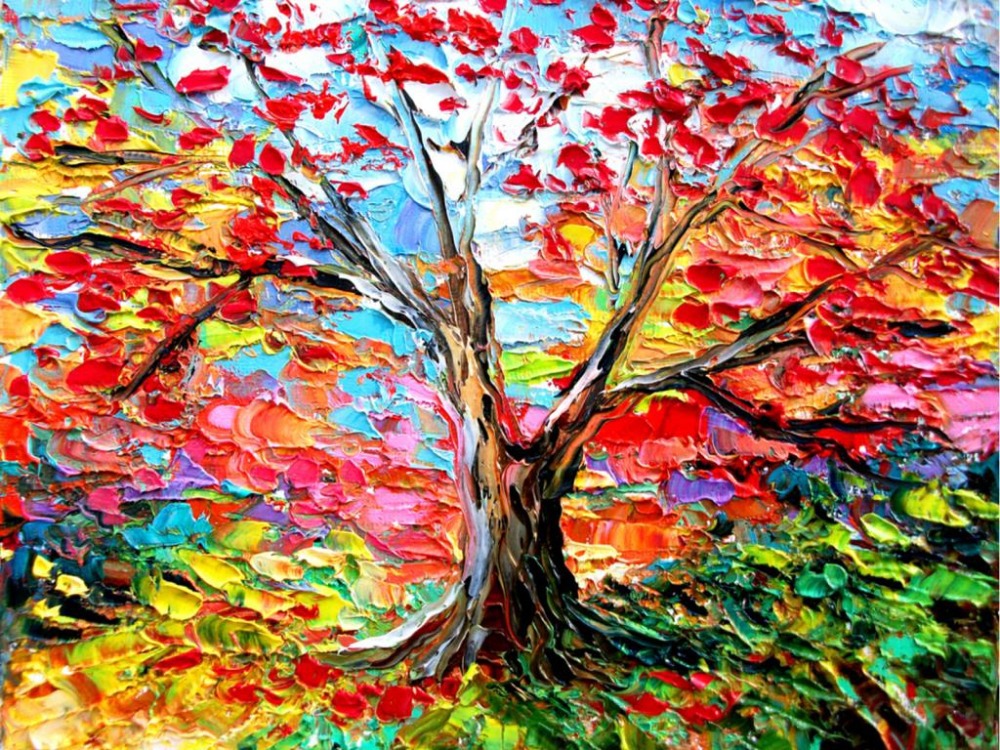 Tree Oil Painting on Canvas 100 Hand painiting Colorful Tree Leaf Modern Abstract Painting Decor Art