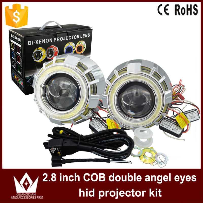 Night Lord Dual Color COB Circular /Round Double Angel Eyes bi-xenon Projector Lens Light For CAR Headlights Angel Eyes COB Chip