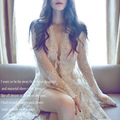 Beige Color Queen Style Lace Maternity Dress Pregnant Photography Props Dress Nightdress Fancy Pregnancy Photo Shoot