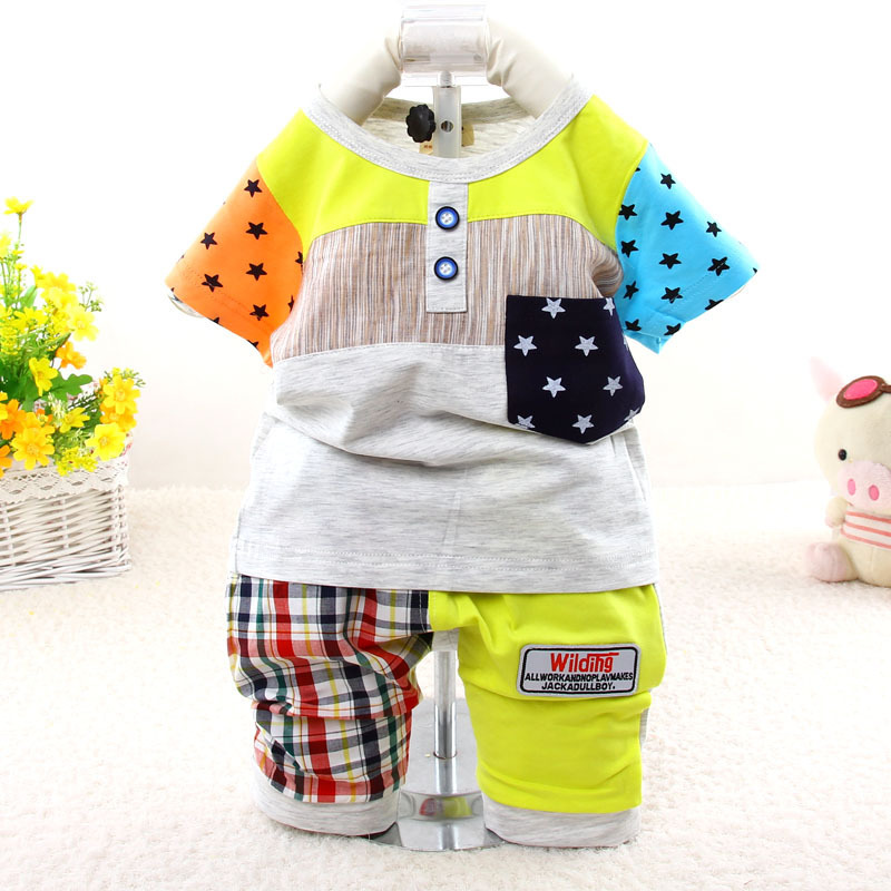 2015 New casual short sleeve summer baby suit character children clothing set 7086
