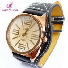 2015 hombres de los relojes moda Pu cuero de lujo marca gran Dial relojes del cuarzo