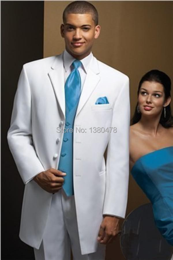 Custom Design White Men's Suits Wedding Tuxedos Prom Clothing Groom Tuxedos Lapel Groomsman Suits (Jacket+Pants+Tie+Waistcoat)