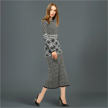 Fashion high quality women’s retro elegant plaid knitted sweater dress female autumn winter bottoming long woolen dress