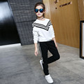 2016 Autumn Winter Style Baby Striped 2pcs set Kids Cotton Printed School Tracksuit Uniform Sport Suit