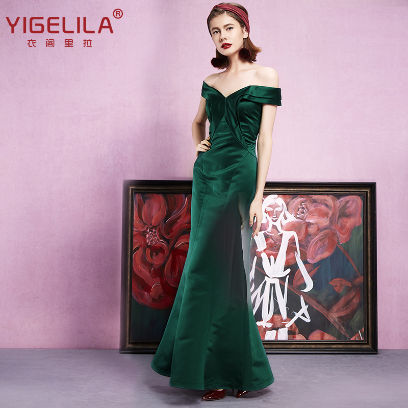 YIGELILA 61234 Latest New Women Vintage Sexy Slash Neck Elegant Slim Long Mermaid Dress