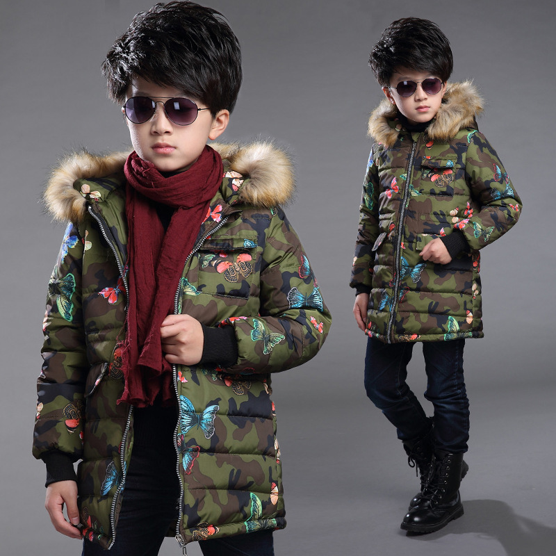 Boys winter coat down cotton jacket new butterfly girls 9 children 5 years old padded jacket and long sections thicker