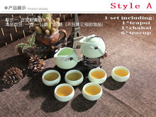 White and Green Porcelain Tea Pot Set without Tea Tray Home Garden Drinkware Free Shipping