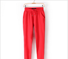 Hot Sale New 2015 Brand Casual Women Pants Solid Color Drawstring Elastic Waist Comfy Full Length
