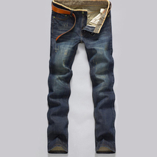 Men Autumn Winter Jeans Causual Pants Pockets Thick Warm Modern Straight Fell length Clothes Brand Slim Solid Popular Tops hot