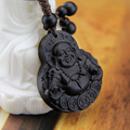 Chinese Traditional Wood Products Classic Ethnic Jewelry Ebony Smiling Buddha Buddhist Supplies Money Keys
