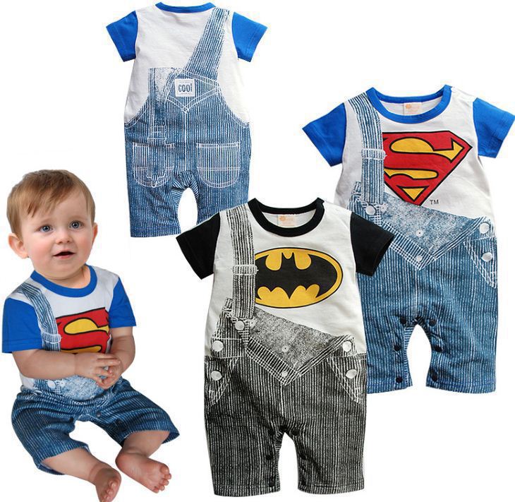 2015 Cute Summer Newborn Clothes Baby Suit Boys Superman Batman Romper Cotton 0 24M bebe jumpsuit