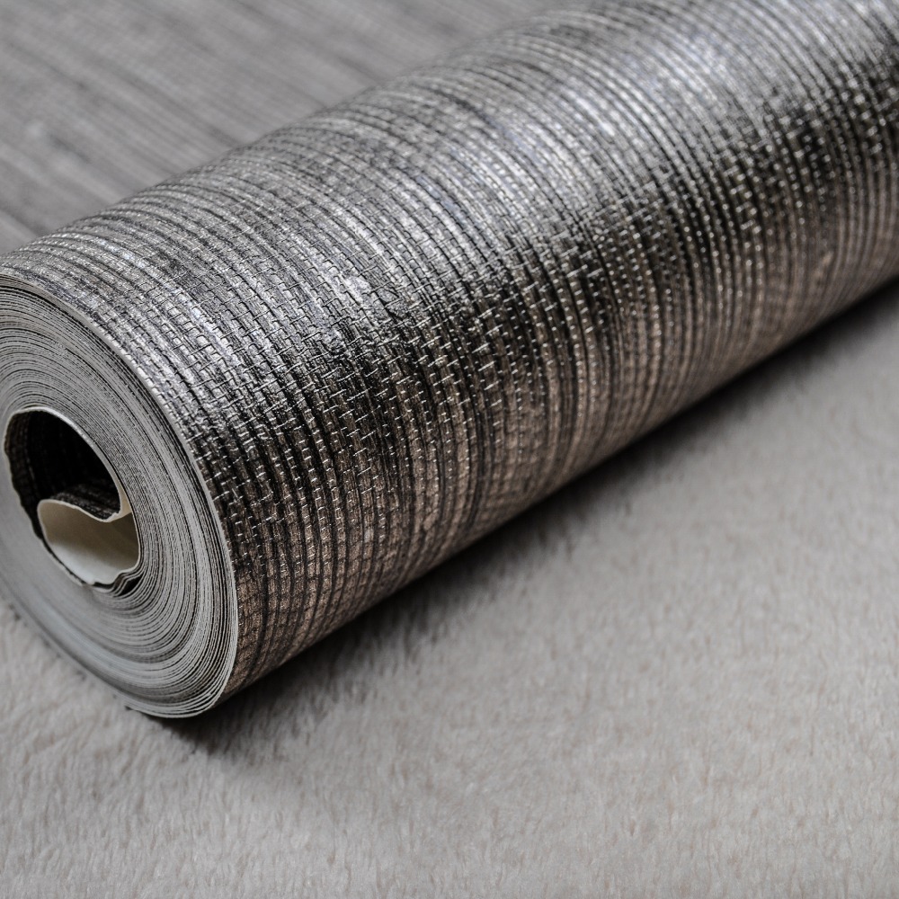 Metallic Vetical Faux Grasscloth Touch Texture Wallpaper Straw Wall Paper for Wall, Taupe on Brown or Charcoal Black