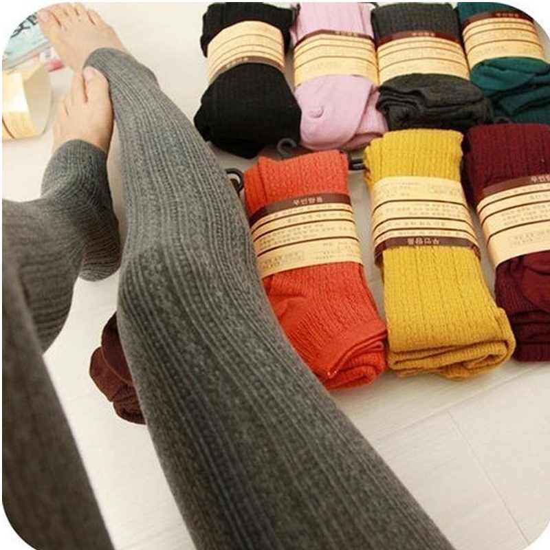 Wholesale 2014 New Leggings For Women Casual Warm Winter Stirrup Legging Line Stripe Knitted Thick Slim