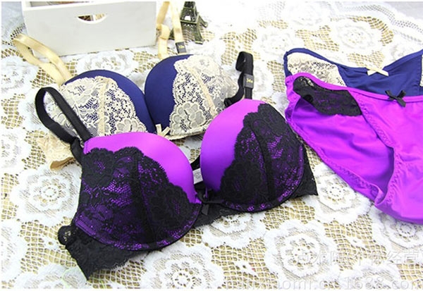 New Womens Cute Sexy Underwear Satin Lace Embroidery Splice Bra Sets free shippingfree shipping