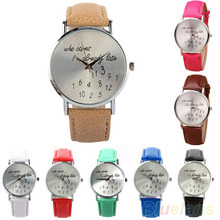 Women Watch Who Cares Faux Leather Band Quartz Date Round Dial Analog Wrist Watch 2LJH