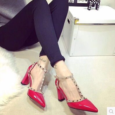 Free shipping brand shoes fashion leather pointed rivets high-heeled shoes new summer sexy high-heeled sandals hollow 9-46 code