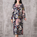 New 2016 Black Vintage O neck Long Maxi Dress Robe Autumn Straight Plus Size Long Sleeve