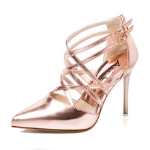 2016 new black red golden silvery women sexy pumps lady fashion pointed toe thin high heels