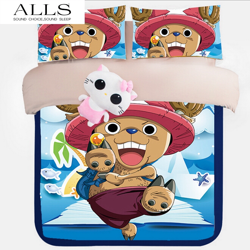 Home Textile Japanese Popular Anime One Piece Pink Cute Chopper Bedding Set Cartoon Quilt Cover Kids Students Bedding Set