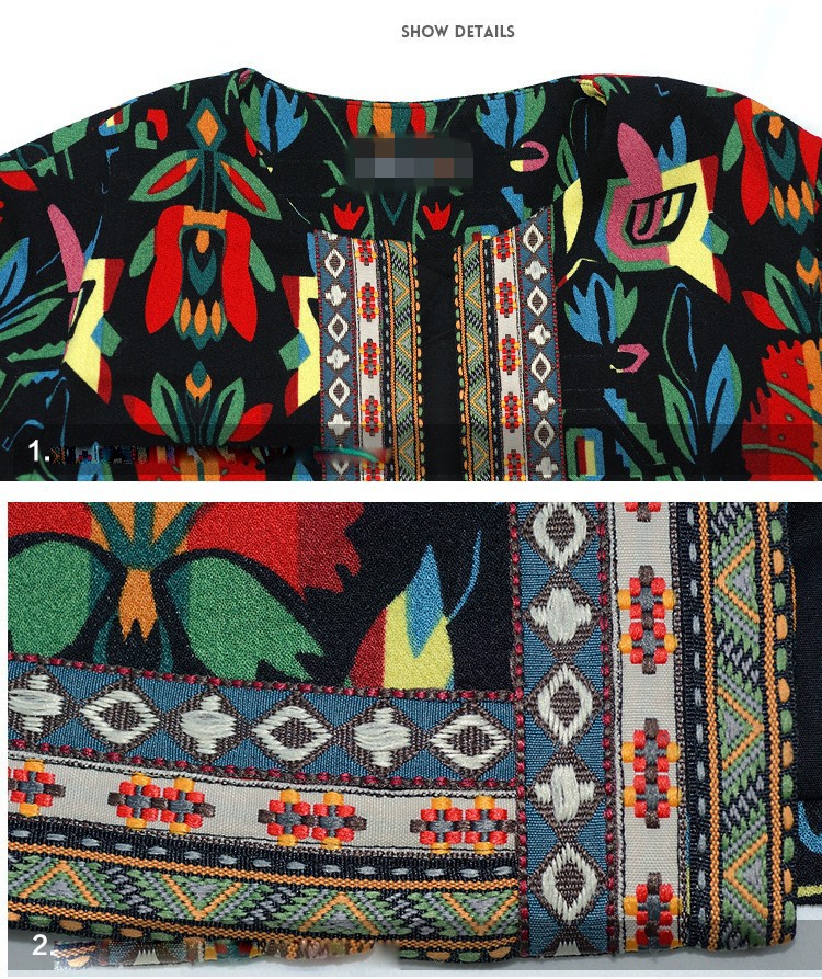 Spring Autumn Women Outerwear Vintage Women Lady Ethnic Floral Print Embroidered Short Jacket Slim Coat (1)