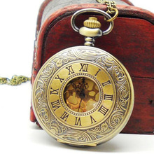 2015 Newest Bronze Jewelry Watches Steam punk Fob watch Quartz Necklace Pendant Chain Pocket Watch