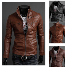 Free Shipping 2013 paragraph zipper male stand collar motorcycle leather clothing leather jacket US Size:XS,S,M,L     0140