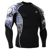Sublimation Double Sides 3D Printing Mens Long Sleeves Exercises Compression T-shirts Quick Dry Breathable Gym Fitness Sports