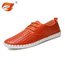 Fashion Men Casual Leather Shoes Loafers Hollow Out Uppers Cool And Breathable Male Elasticity Lightweight Walking Shoes