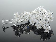 Wholesale Lots 20Pcs Wedding Bridal Hair Accessories Five Petals Flower Clear Crystal Hair Pins Hairpins Women