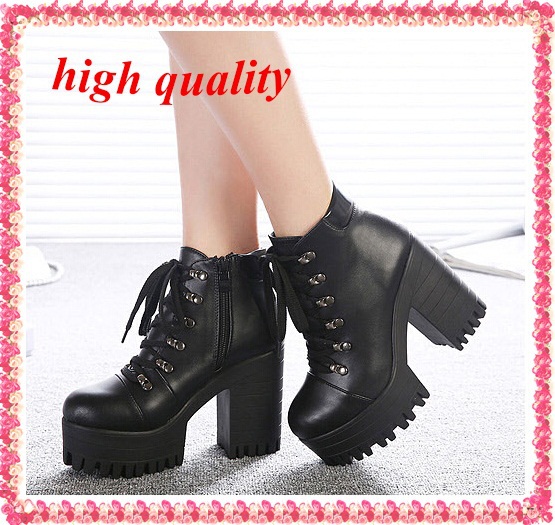 Гаджет  black platform shoes woman winter autumn punk booties chunky high heels ladies motorcycle pumps women ankle boots for women Y38 None Обувь