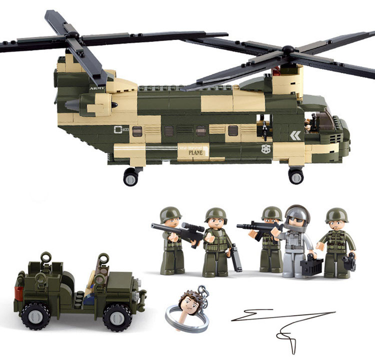 Chinook Helicopter CH-47 w/ Jeep & Figures Compatible Building Bricks 520Pcs 