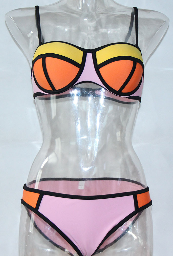 2015 vintage biquini women triangl Swim suit Bandeau swimsuits Solid Bikinis vintage Set Print Swimwear swimming suit (3)
