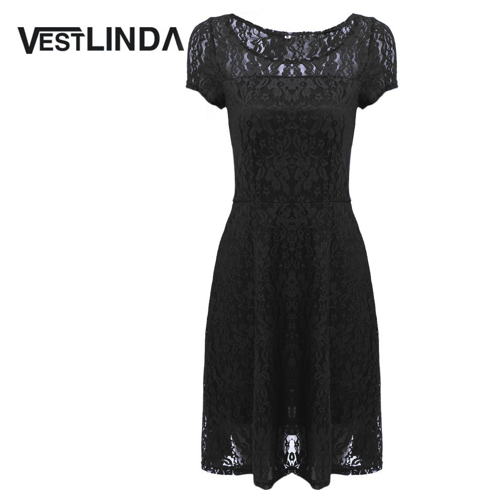 VESTLINDA Elegant Lace Dress Women 2017 Summer Party Dresses Ladies Vestido A-Line O Neck Short Sleeve Slim Mini Dress Plus Size 1