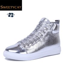 New 2016 fashion height increasing women Spring/winter casual shoes woman and leather ankle boots without Fur