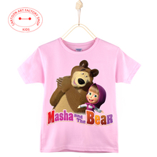2016 Summer Fashion Masha And Bear Children Clothes Kids T-Shirt Tops Cotton Print O-Neck Girls Shirt 3-12Years Free Shipping