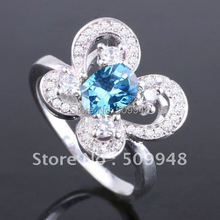 6pcs Lady Blue Topaz Silver Ring Size 6