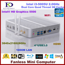 Fanless Intel Core i3-5005U 8G RAM+128G SSD+1T HDD, 4K HD,Intel HD Graphics 5500,WIFI,USB.3.0,VGA,Small computer