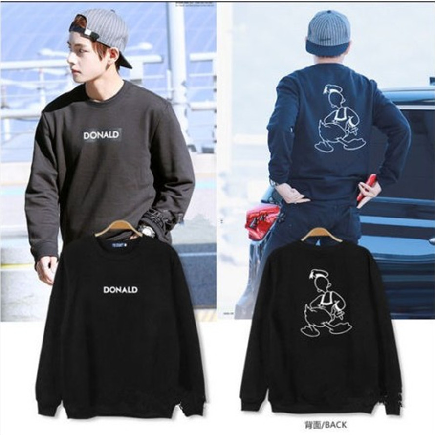 Initially Suga V Jimin RM J-Hope Jungkook Kpop Padded Loose Fitting Sweatshirt Hooded Pullover Hoodie Black L