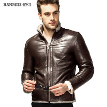 2014 fur one piece male sheepskin fur jacket motorcycle outerwear genuine leather clothing