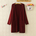 Fashion Spring Autumn Winter Female Solid Color Plait Braided Edge Long Style Knitting Sweater Coat Cardigan
