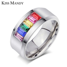 KISS MANDY Silver Rings with 6 Cubic Zircon Titanium Jewellery 7.5mm Width Determine Ring Lady Man favourite KR21