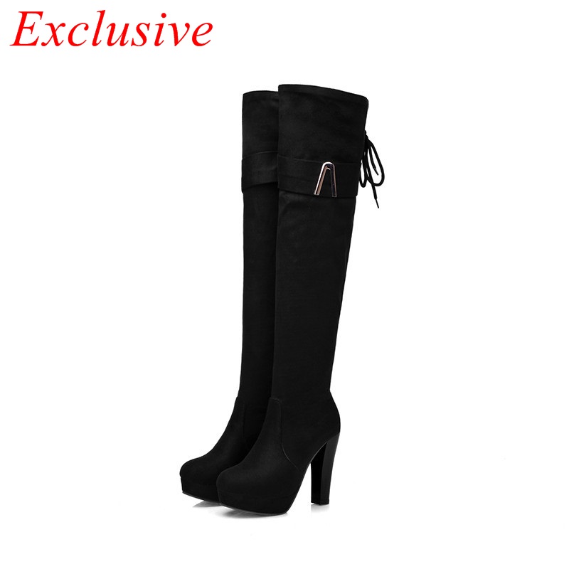Short Plush Kcrub Knee Boots 2015 Latest Rough With The Knight Boots  Black Woman Boots Leisure Short Plush Scrub Knee Boots