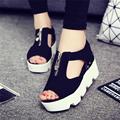 Summer 2017 new leather sandals and slippers women platform sandals shoes wedges platform shoes with comfort