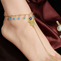 Boho Ethnic Gold Fatima Hand crystal Anklet Chic Royal blue eye Barefoot Sandal Tornozeleira Foot Chain
