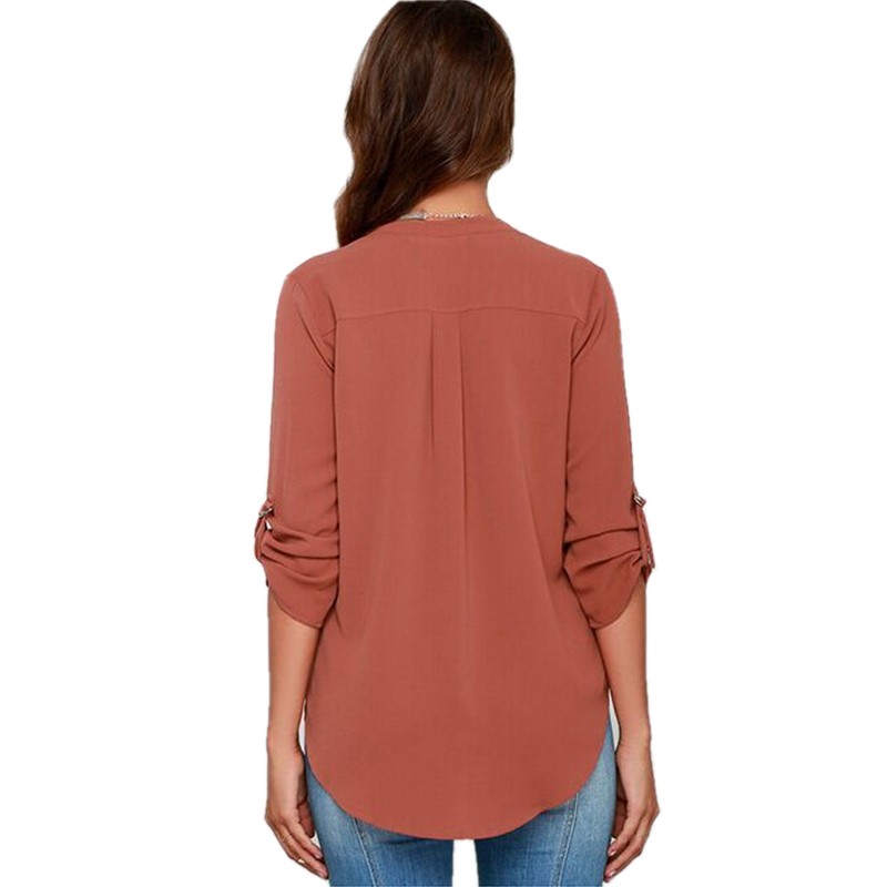 Autumn Women Blouses New Fashion V-neck Long Sleeve Solid Color Ladies Office Shirts Casual Tops blusas y camisas mujer XYFS3071 (1)