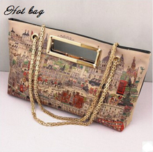 New 2015 Women Leather Messenger Bags City Graffiti Handbag Lady Fashion Wild Handbags Printing Chain Desigual