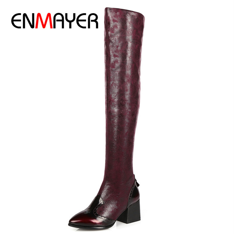 Фотография ENMAYER New Over-the-Knee Boots  Sexy Platform Shoes Women Pointed Toe High  Winter Long Leather Boots