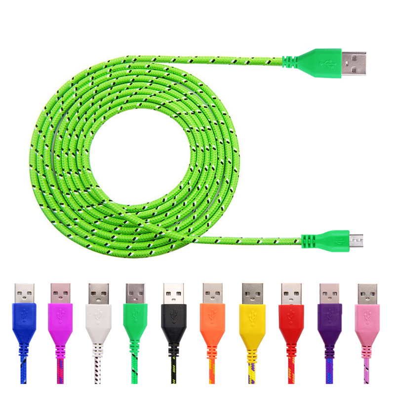 1m 2m 3m Hot Sell Nylon Braided Fabric Micro USB Cable Charger Data Sync USB Cable